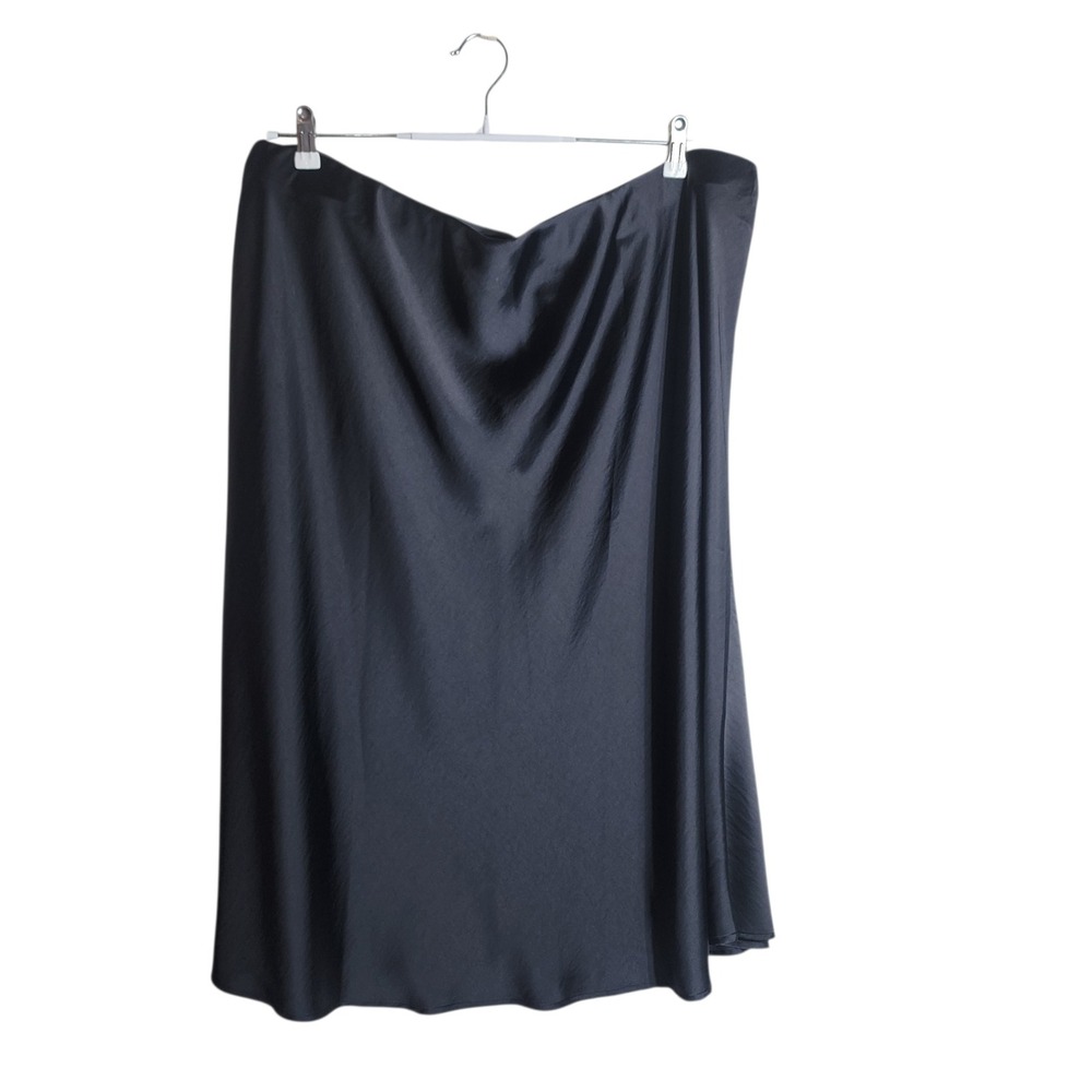 Lane Bryant Black Satin Midi Skirt Plus Size 24 Elastic Waist Pull On A-Line